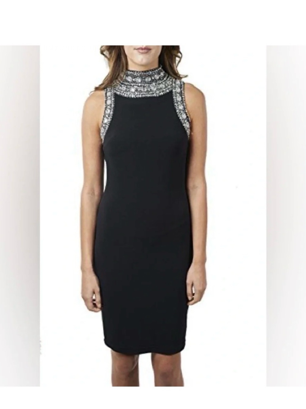 Joseph Ribkoff Embellished High-Neck Black Sheath Dress